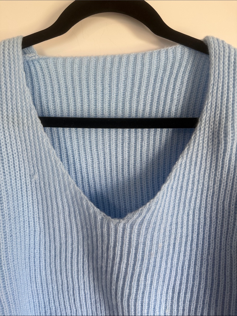 Light Blue V-Neck Ribbed Sweater - Picture 2 of 4